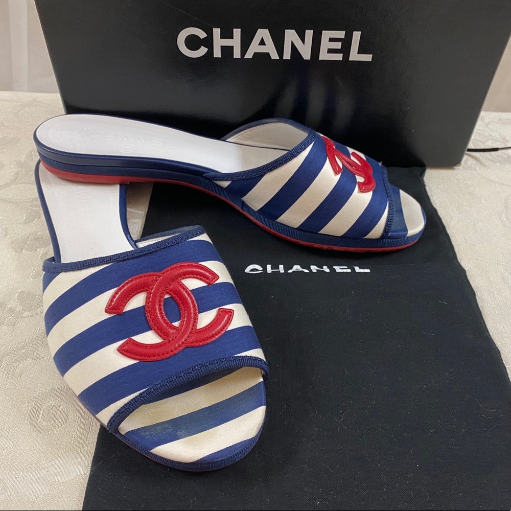 🆕 Chanel CC striped Sandals ⛱🏖